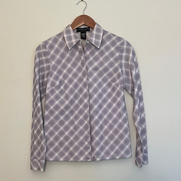 Geoffrey Beene Purple Checkered Women's Button Down Shirt - Picture 1 of 8